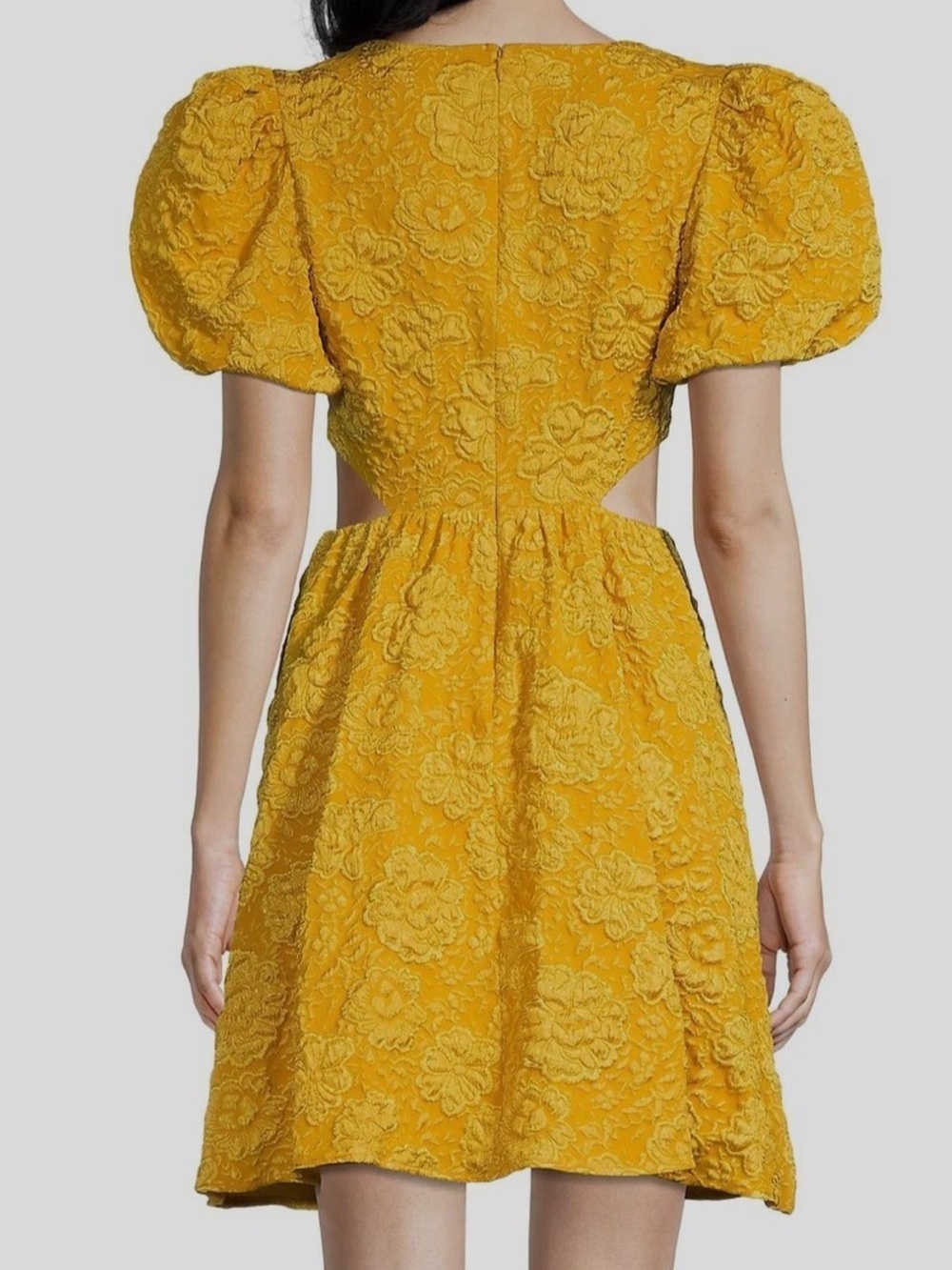 ONE33 Social Women's Yellow Jacquard Cut-Out Puff-Sleeve Mini Dress Size 6 Chic - Picture 3 of 12